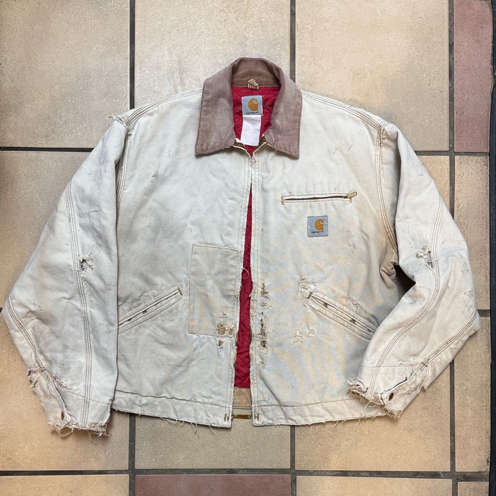 Vintage Carhartt Men's Detroit Jacket Distressed and Faded Jacket Large